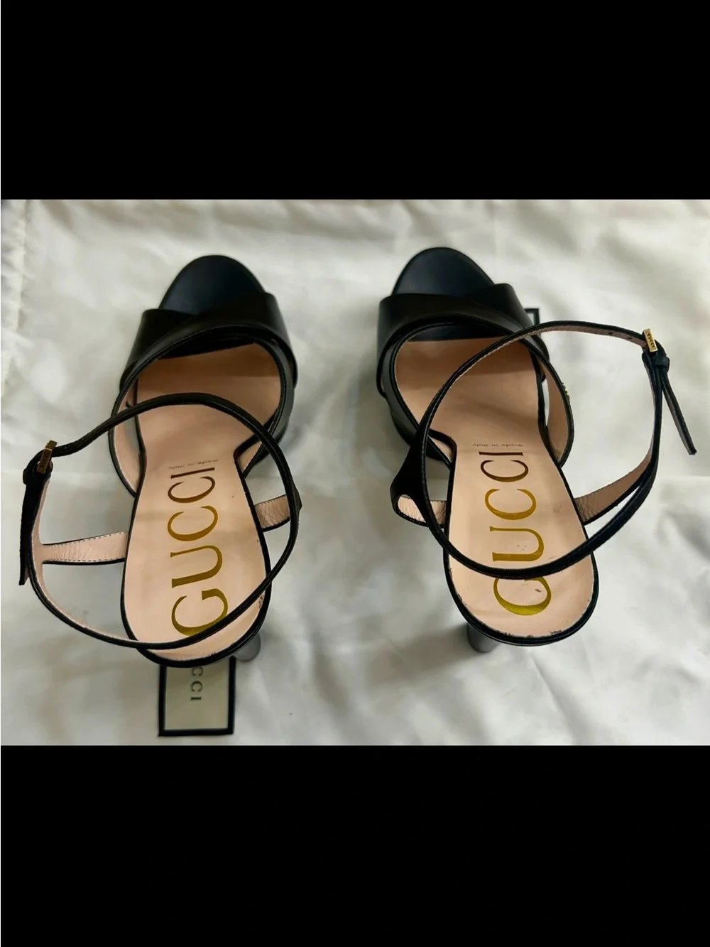Gucci Black Leather Platform Sandals with Ankle Strap